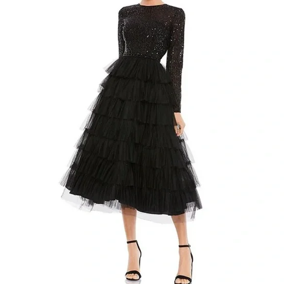 knee length dresses for ladies Timeless Noir Tulle Dress– Teuta Matoshi main image 1